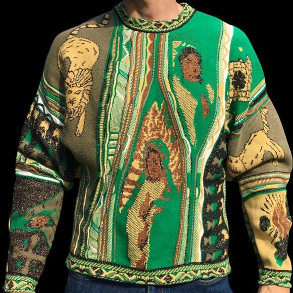 KAPITAL Japan Gaudy Knit Green Crew Neck Pullover Sweater Size S-XL - Picture 1 of 10